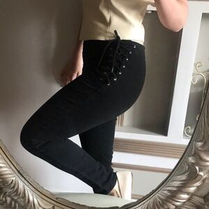 New express casual black ankle leggings pants lace up side size 2 XS women’s NWT